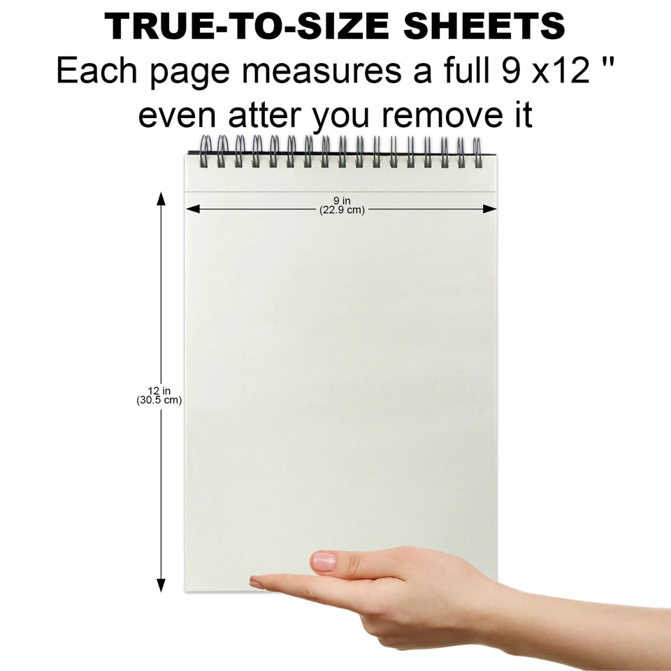 9" x 12" Sketch Book, Top Spiral Bound Sketch Pad, 100 Sheets 68lb/100gsm Drawing Paper, 1 Pack