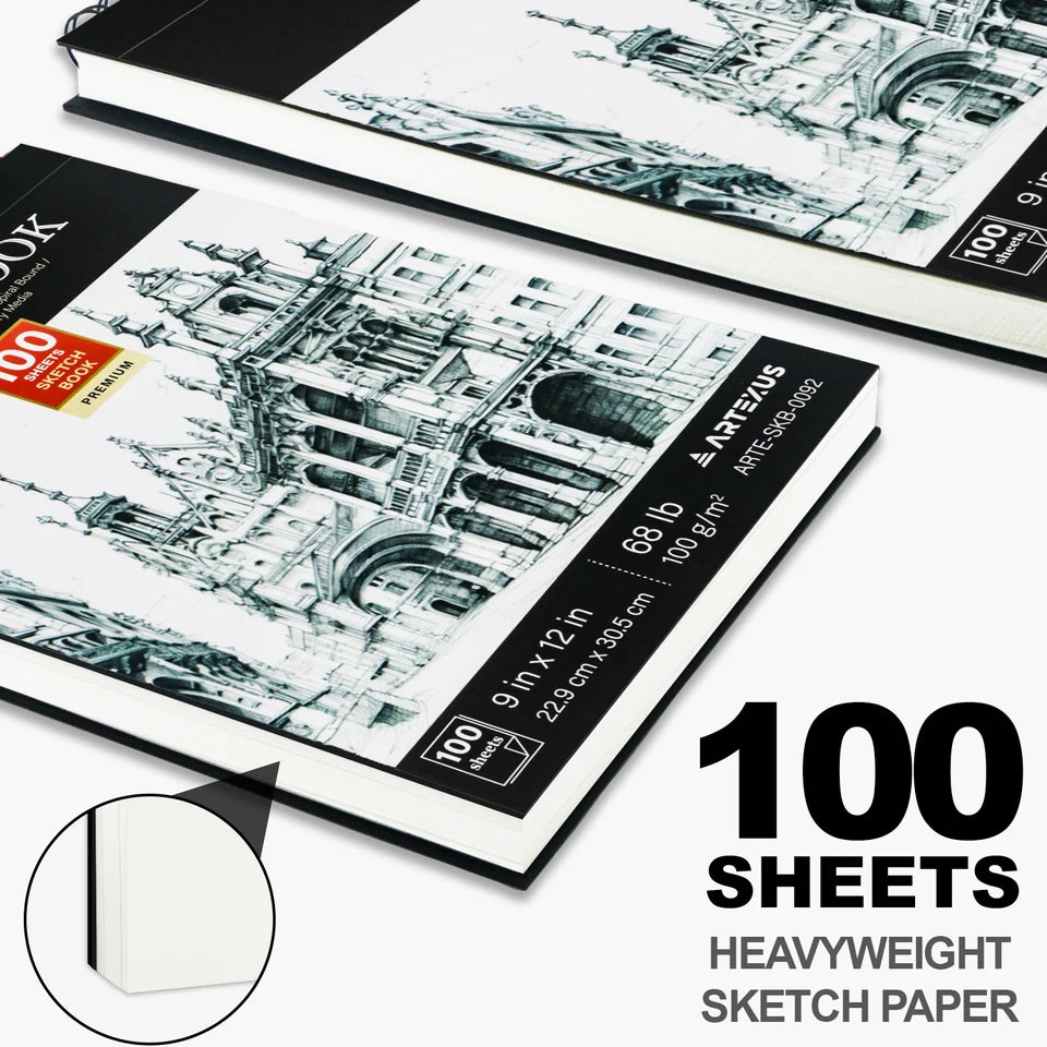9" x 12" Sketch Book, Top Spiral Bound Sketch Pad, 100 Sheets 68lb/100gsm Drawing Paper, 1 Pack