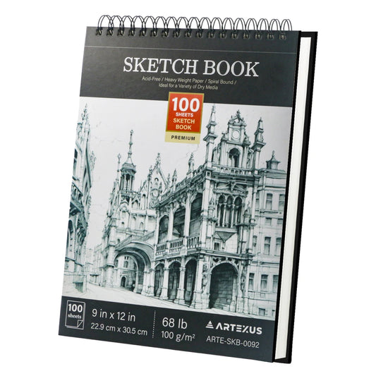 9" x 12" Sketch Book, Top Spiral Bound Sketch Pad, 100 Sheets 68lb/100gsm Drawing Paper, 1 Pack