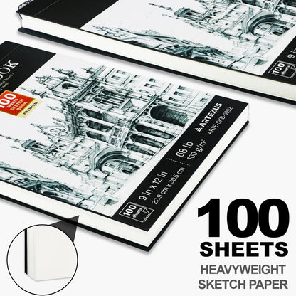9" x 12" Sketch Book, Top Spiral Bound Sketch Pad, 100 Sheets 68lb/100gsm Drawing Paper, 1 Pack